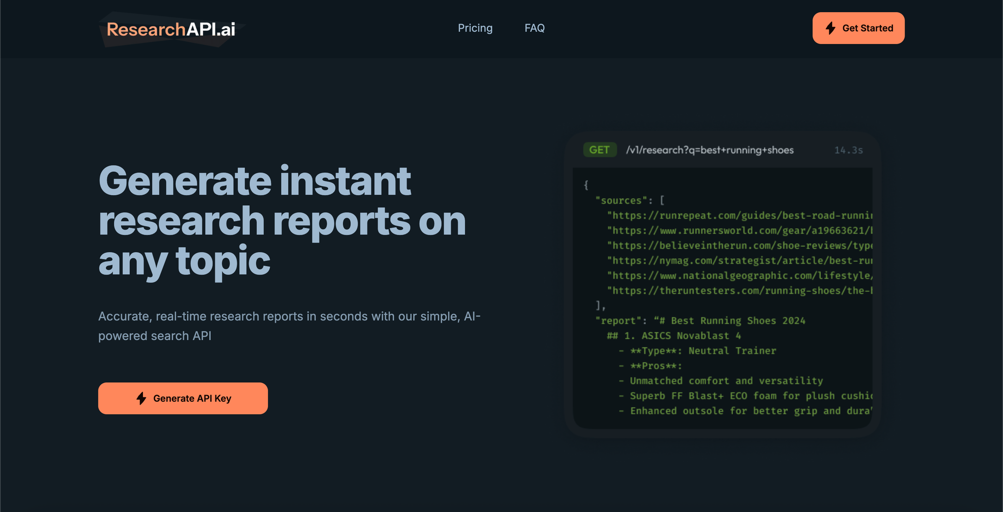 AI Research API landing page