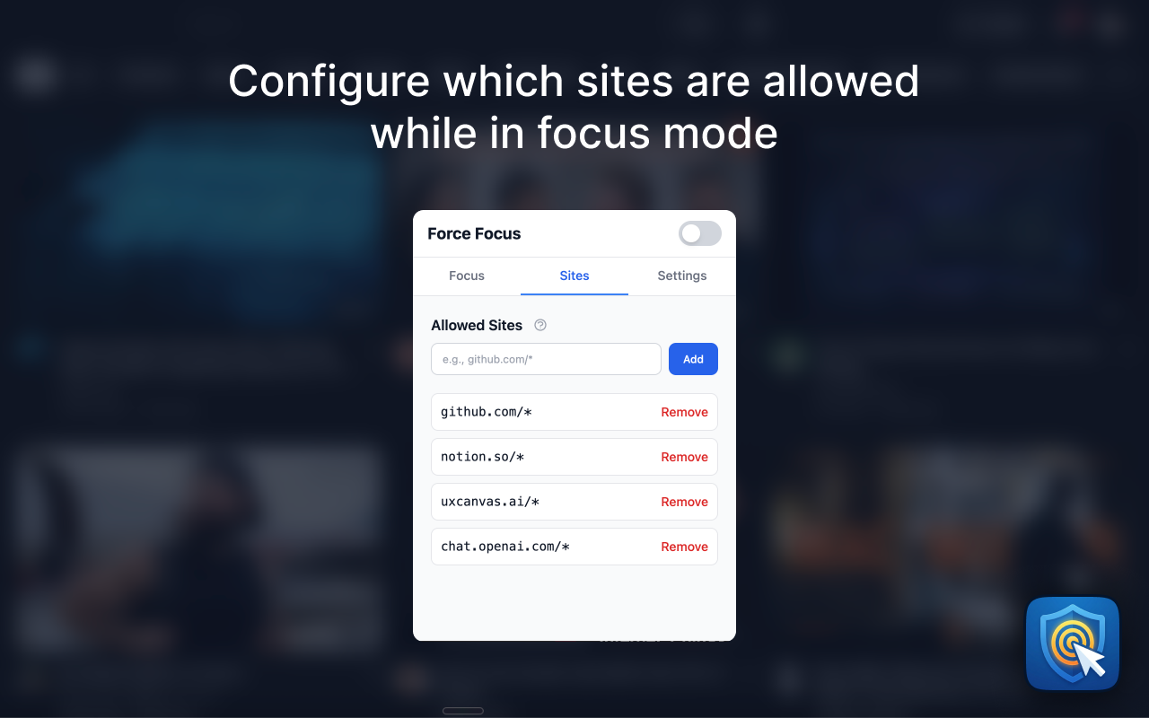 Allowed sites configuration