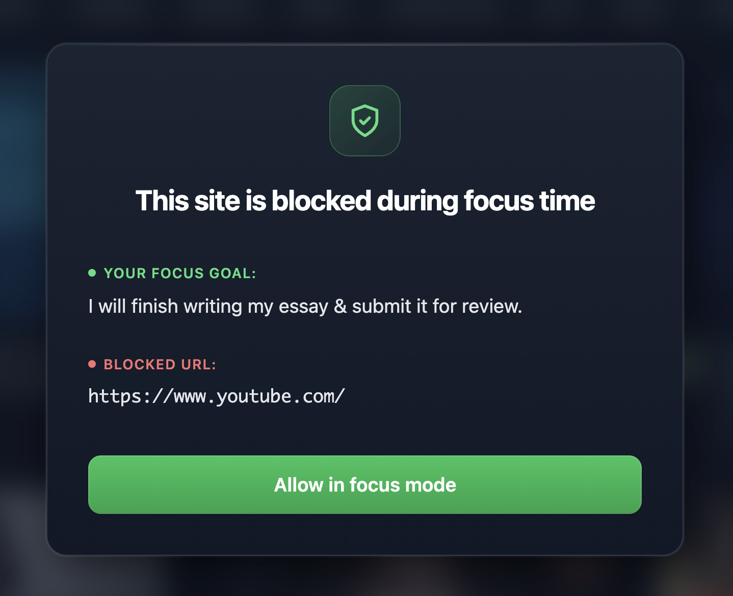 This site is blocked during focus time