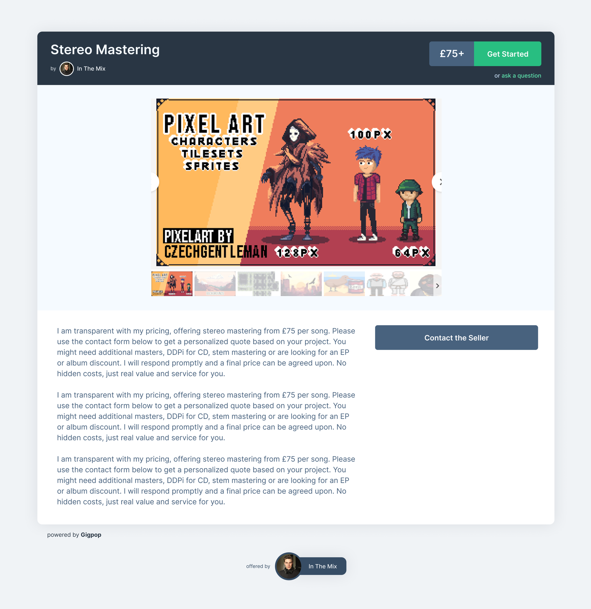 Gig listing page with pricing and description