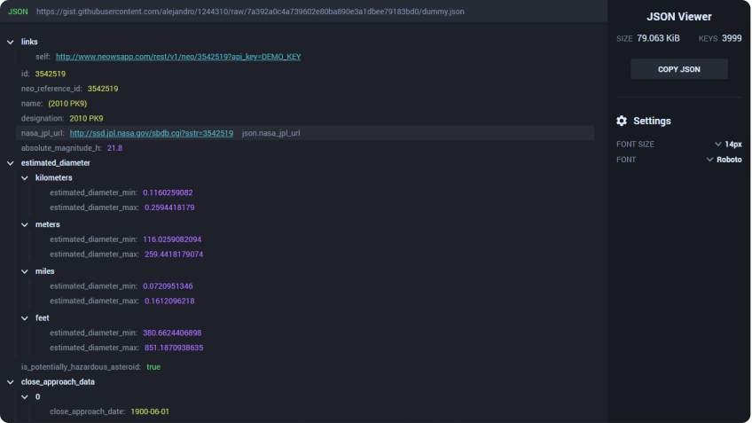 Raw JSON before and after JSON Master