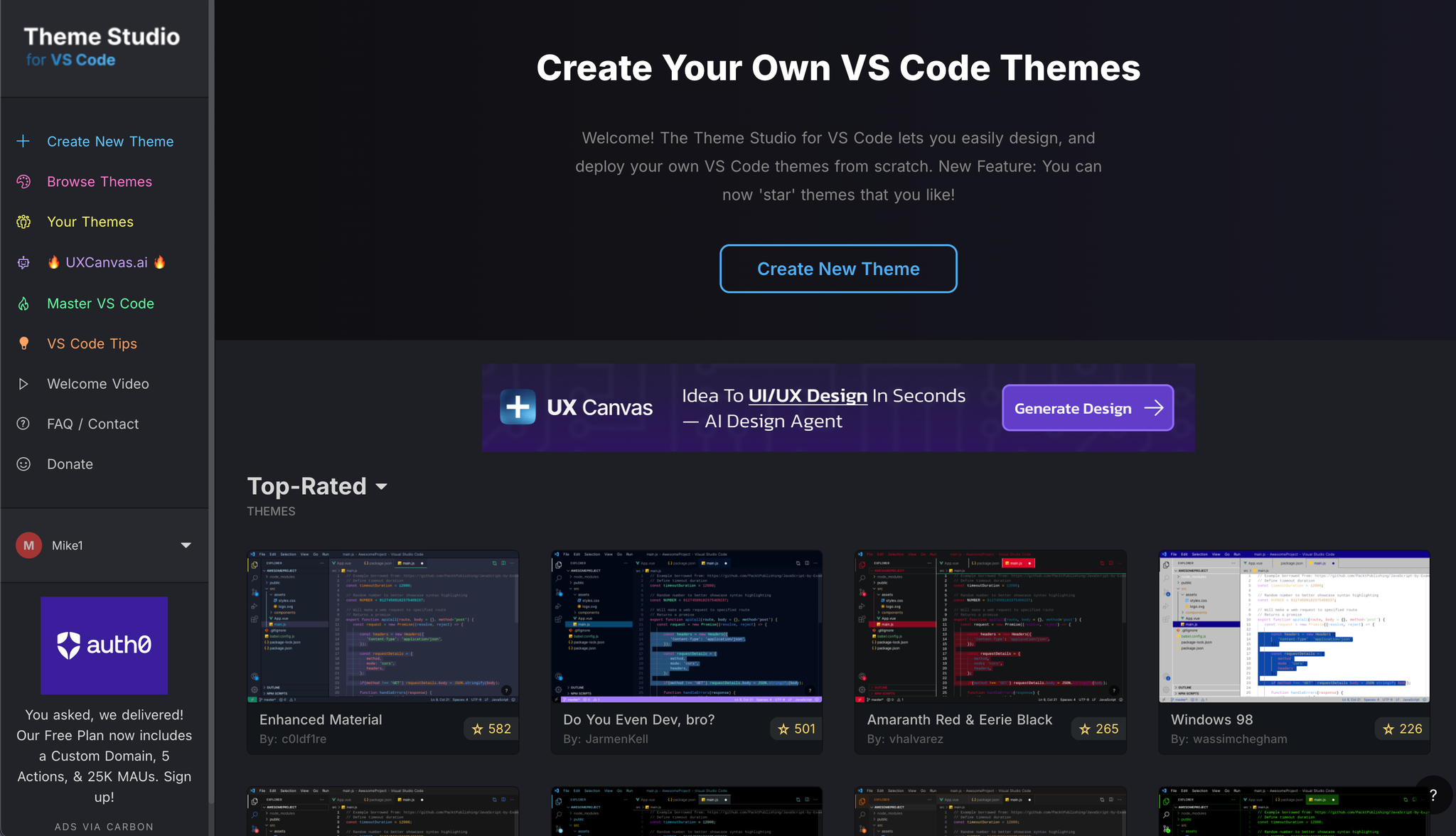 Theme Studio community hub with top-rated themes
